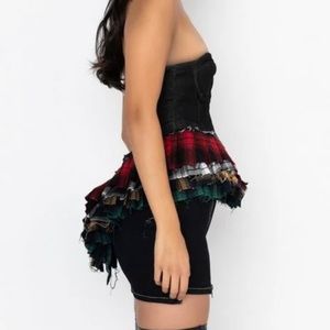 Akira Label Ruffle Detail Denim Corset Top